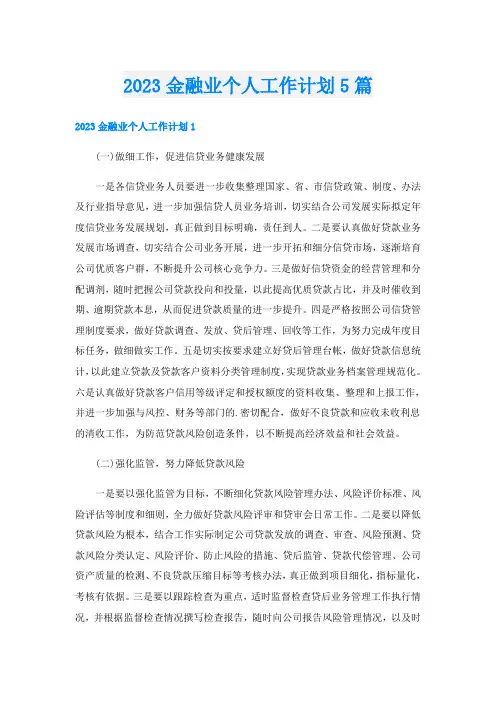 2023金融业个人工作计划5篇