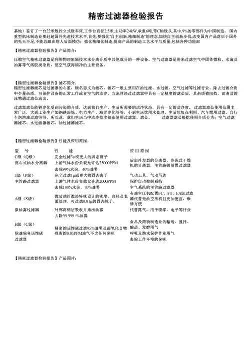 精密过滤器检验报告