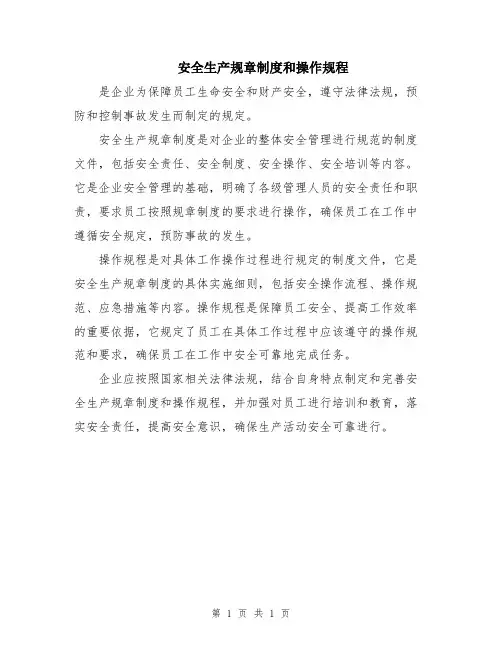 安全生产规章制度和操作规程