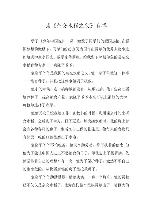 读《杂交水稻之父》有感