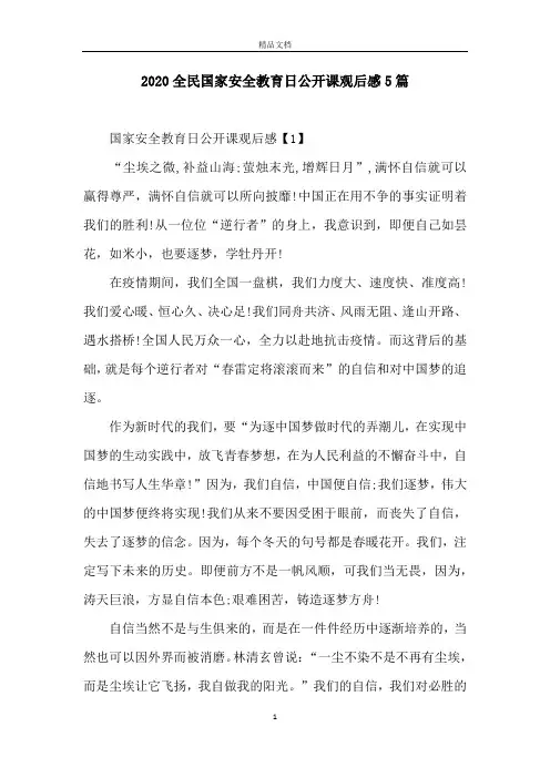 2020全民国家安全教育日公开课观后感5篇