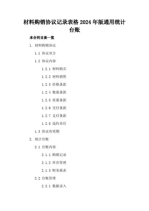 材料购销协议记录表格2024年版通用统计台账