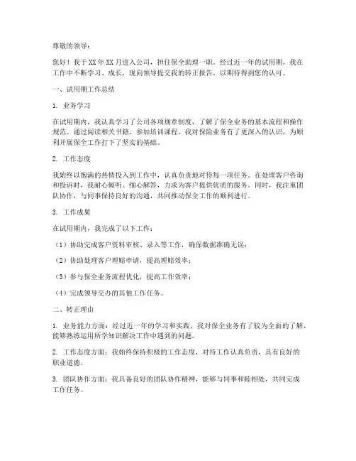 保全转正总结转正报告