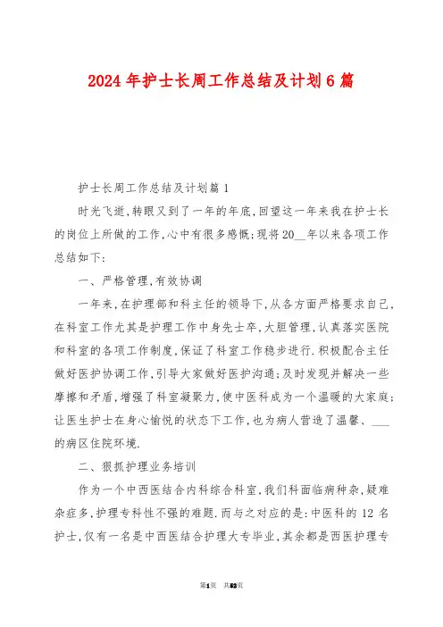 2024年护士长周工作总结及计划6篇