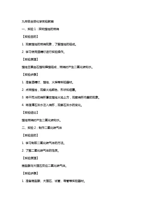 九年级全册化学实验教案