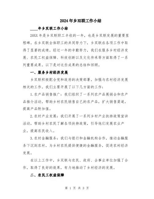 2024年乡双联工作小结