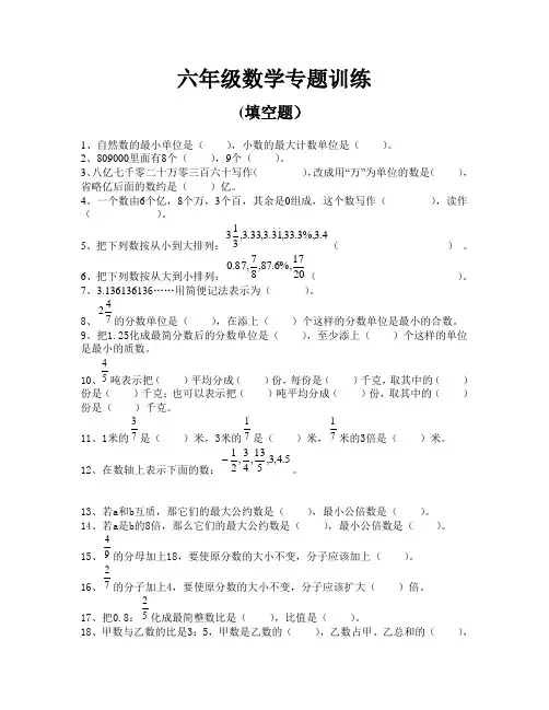 六年级数学专题训练(填空题)