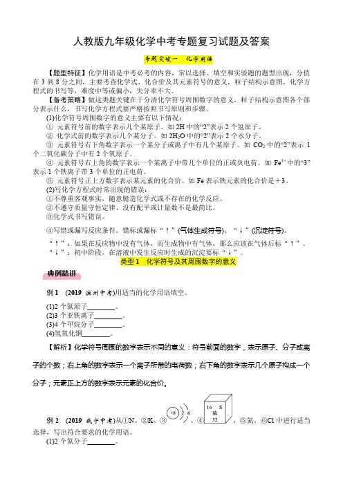 人教版九年级化学中考专题复习资料