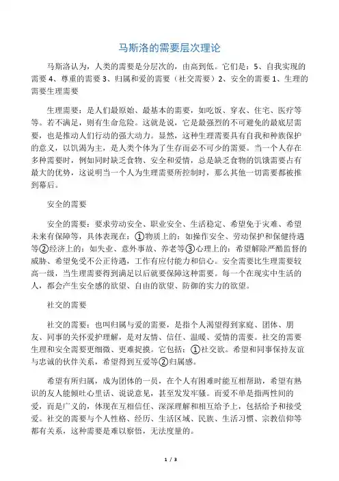 马洛斯需求层次理论