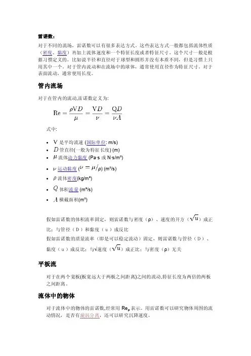 流体力学各无量纲数定义