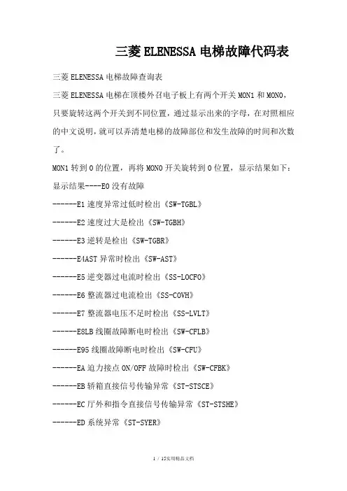 三菱电梯故障代码表