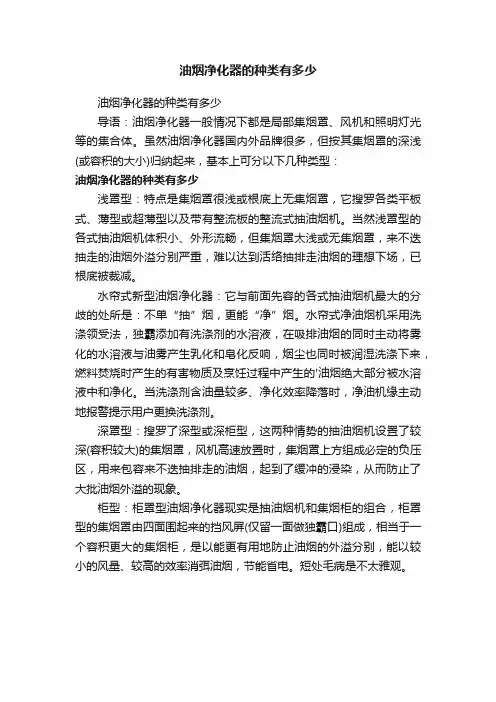 油烟净化器的种类有多少