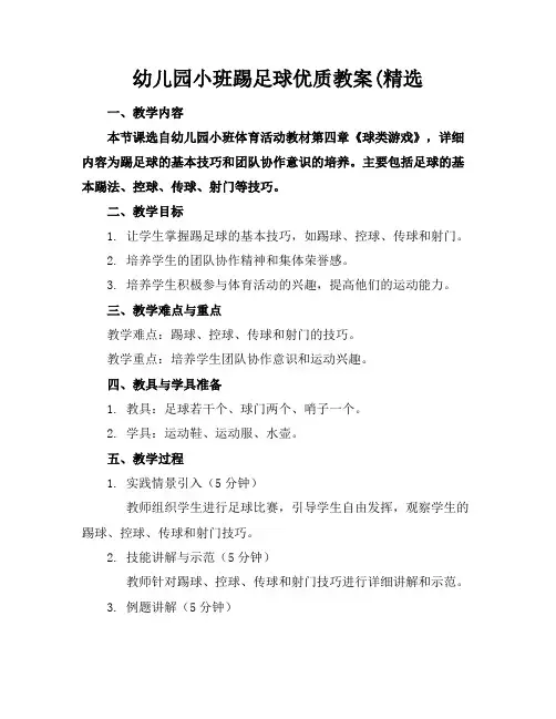幼儿园小班踢足球优质教案(精选