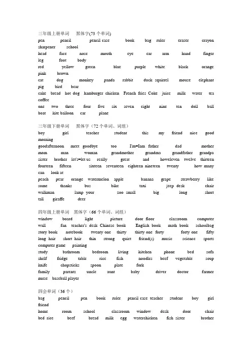 人教版小学六年级英语总复习资料(单词和句子)