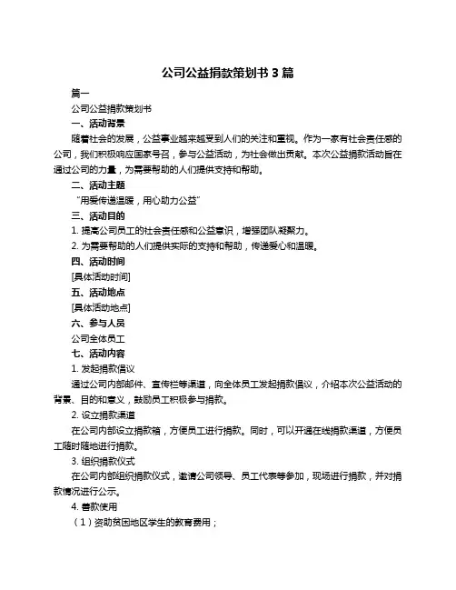 公司公益捐款策划书3篇