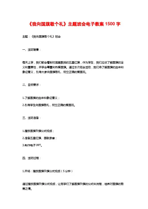 《我向国旗敬个礼》主题班会电子教案1500字