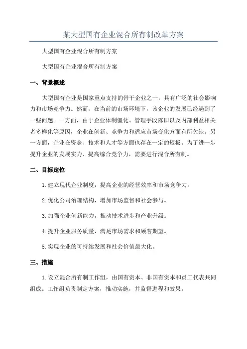某大型国有企业混合所有制改革方案