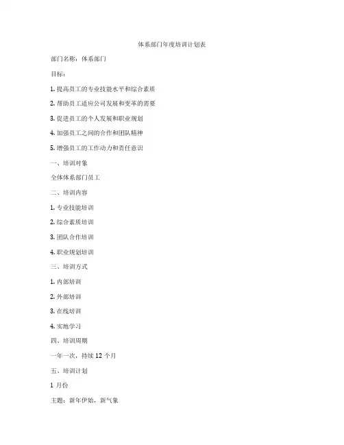 体系部门年度培训计划表