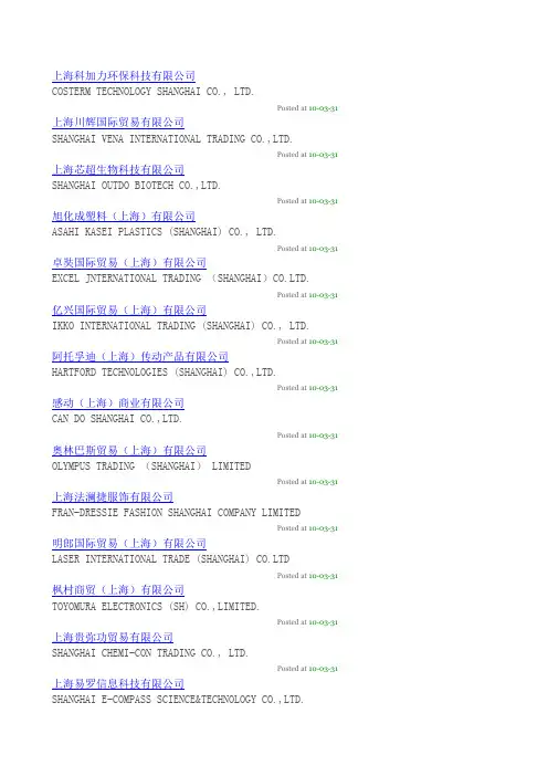 上海部分外贸公司名录