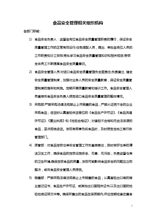 食品安全相关的组织机构设置、部门职能和岗位职责(进口收货人备案)