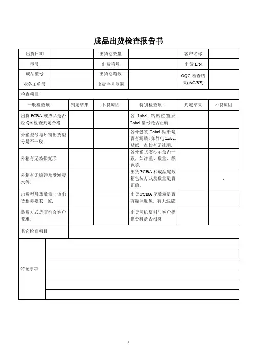 XX成品出货检查报告书