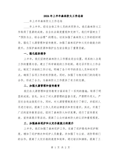 2024年上半年森林防火工作总结