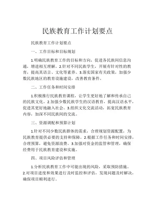 民族教育工作计划要点
