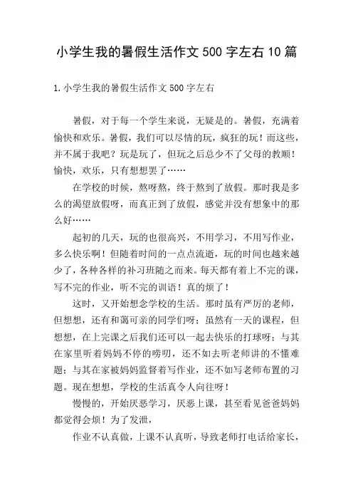 小学生我的暑假生活作文500字左右10篇