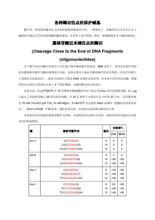 各种酶切位点的保护碱基