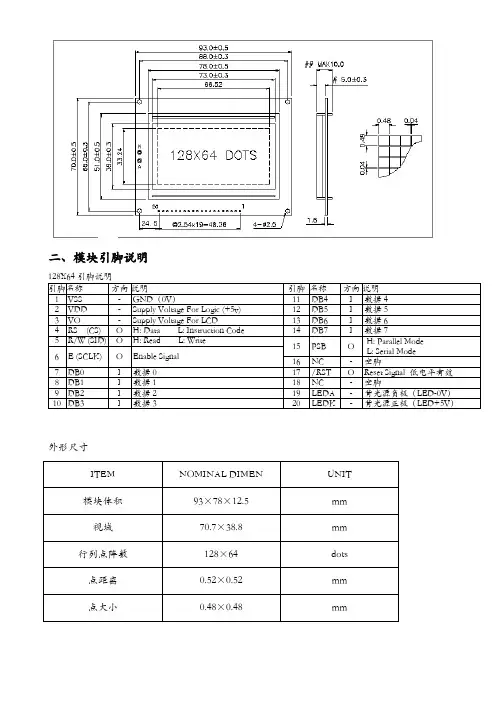 OLED12864参数数据