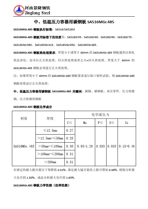 中低温压力容器用碳钢板SA516MGr.485