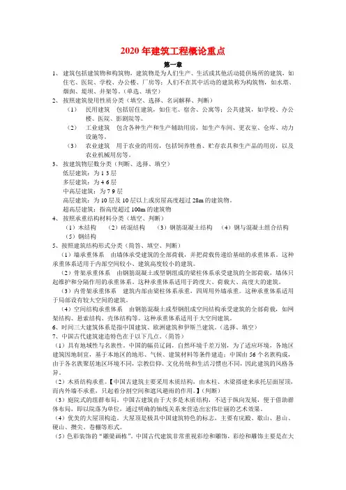 2020年建筑工程概论专业考试题库及答案