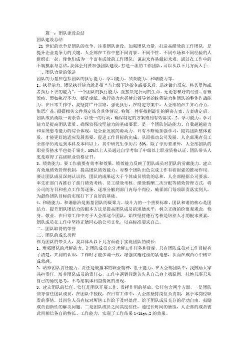 团队建设工作汇报