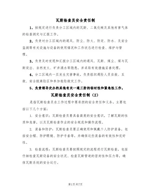 瓦斯检查员安全责任制(5篇)