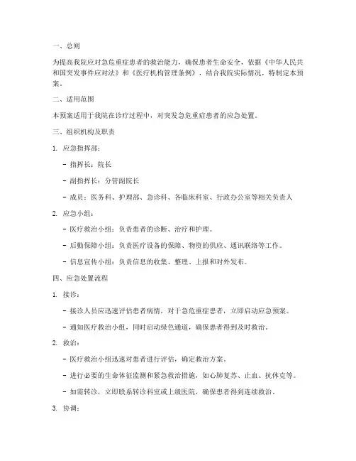 急危重症救治应急处置预案