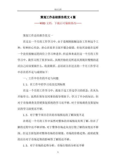 策划工作总结报告范文4篇
