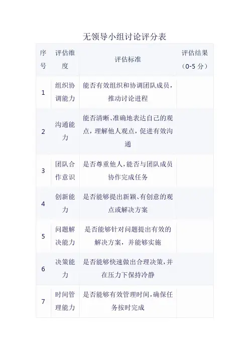 无领导小组讨论评分表