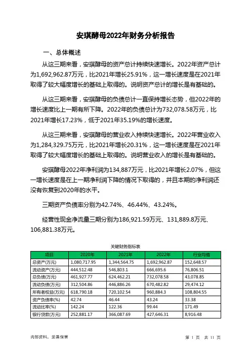 600298安琪酵母2022年财务分析报告-银行版