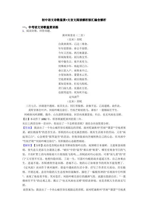 初中语文诗歌鉴赏+文言文阅读解析版汇编含解析