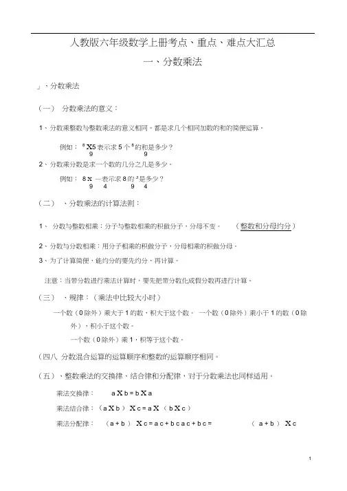 人教版六年级数学上册考点、重点、难点大汇总