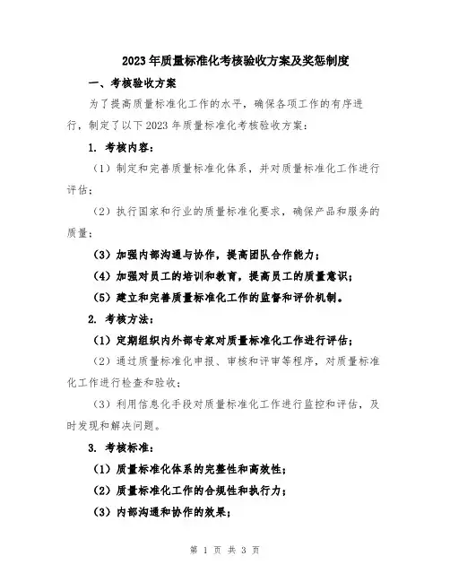 2023年质量标准化考核验收方案及奖惩制度