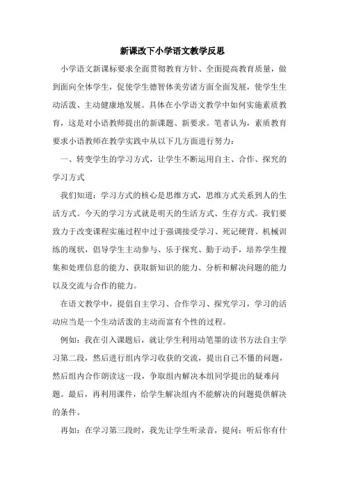 新课改下小学语文教学反思