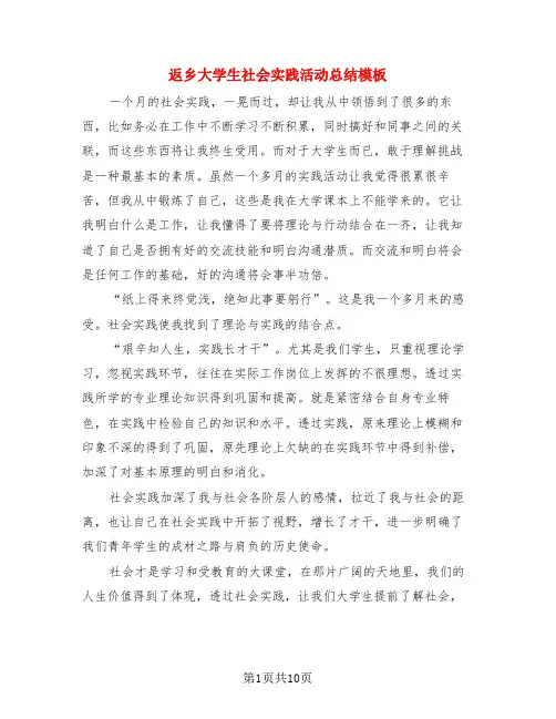 返乡大学生社会实践活动总结模板(4篇)