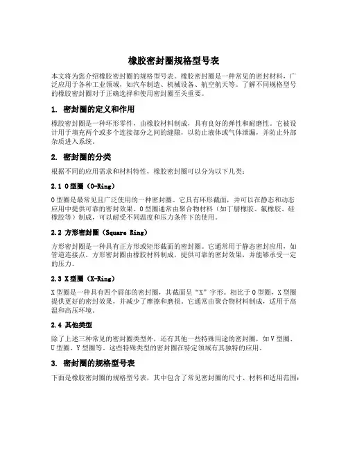 橡胶密封圈规格型号表