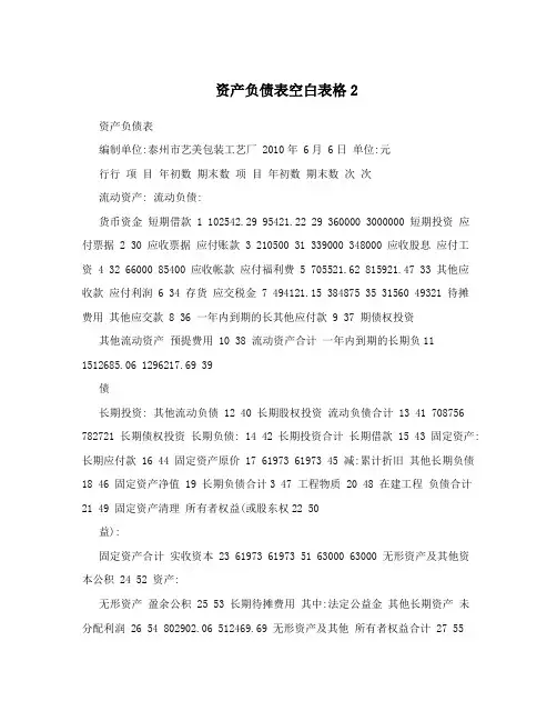 资产负债表空白表格2