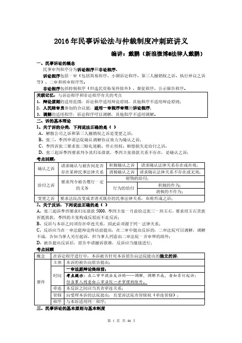 2016年华旭冲刺押题阶段民诉-戴鹏