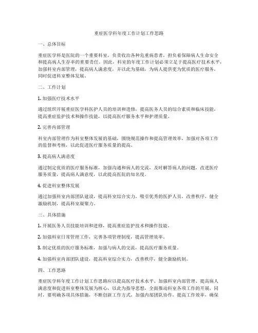 重症医学科年度工作计划工作思路