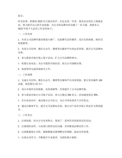品宣个人工作总结范文