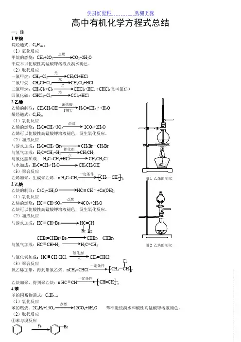 (完美版)高中有机化学方程式总结
