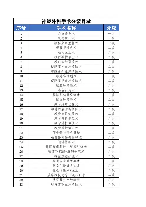 医疗手术分级目录